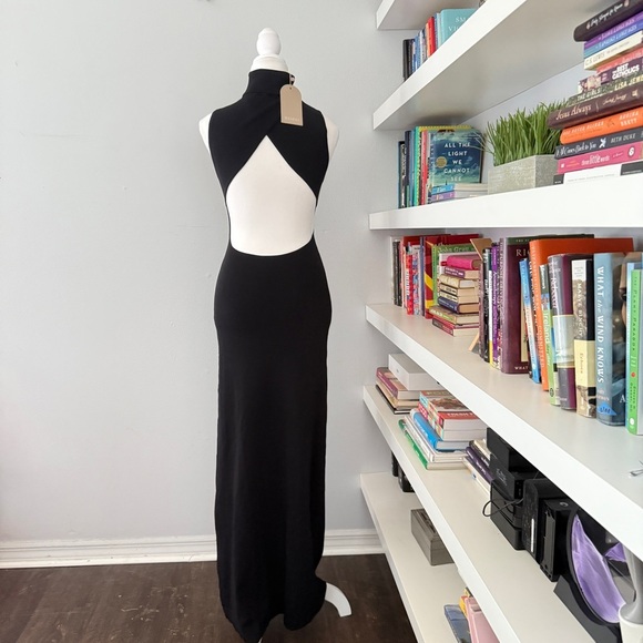 Meshki Louisa High Neck Knit Black Maxi Dress Backless Small - Picture 7 of 15